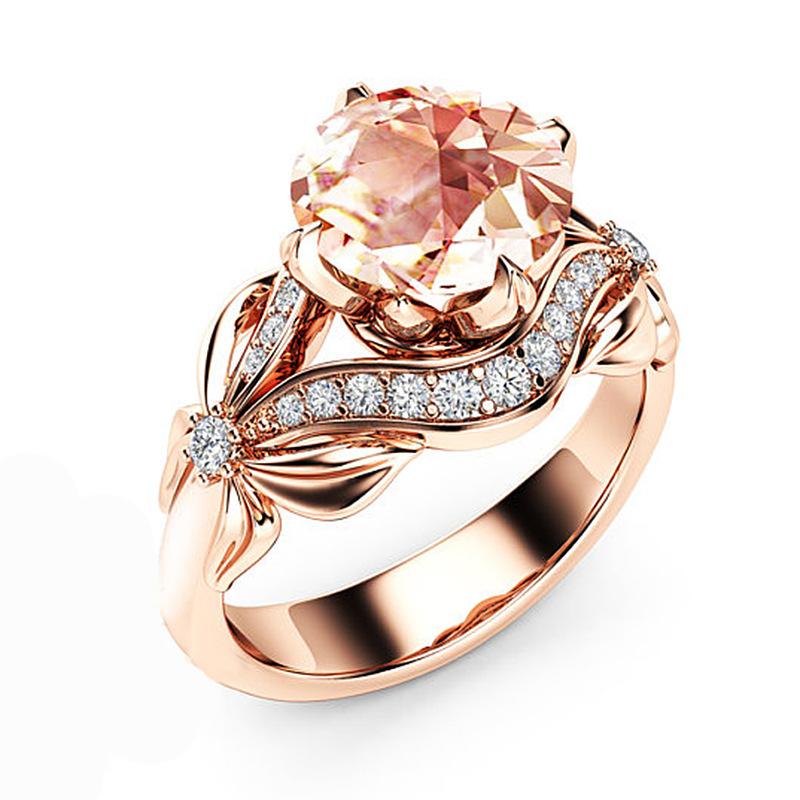 18K Rose Gold Ring Gemstone Wedding Ring for Women-JW00012-Veeddydropshipping