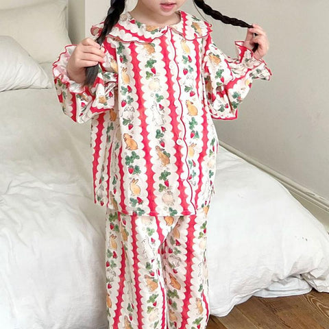 Kids Clothes Girls Loungewear 2023 Easter Rabbit Print Cute Pajama-TB01076-Veeddydropshipping