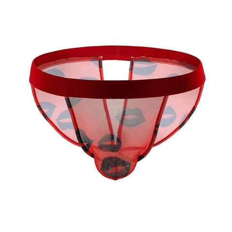 Lip Print Panties See Through Gays Sexy Bikini Male Bulge Convex-MF01511-Veeddydropshipping