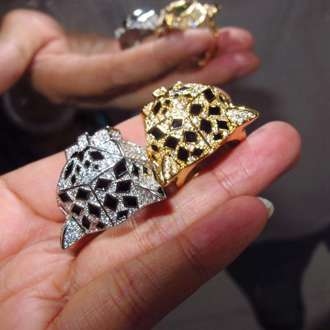Head Rings Cubic Zirconia Animal Black spots Panther Ring -JW00443-Veeddydropshipping