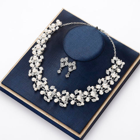 wedding jewelry Bridal Crystal Necklace Earring Sets  -JW00370-Veeddydropshipping