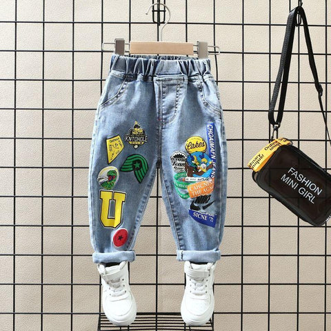 Boys Jeans Pant Spring and Autumn Boys Printed Jeans New  Loose Western Style-TB01305-Veeddydropshipping