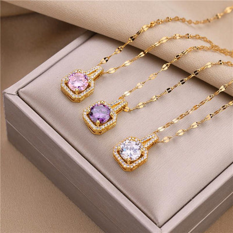 Luxury Zircon Crystal Pendant Clavicle Chain Necklace-JW01220-Veeddydropshipping