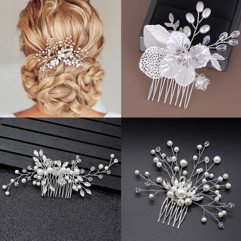 Wedding Head Flower Crystal Pearl Hair Combs -JW00445-Veeddydropshipping