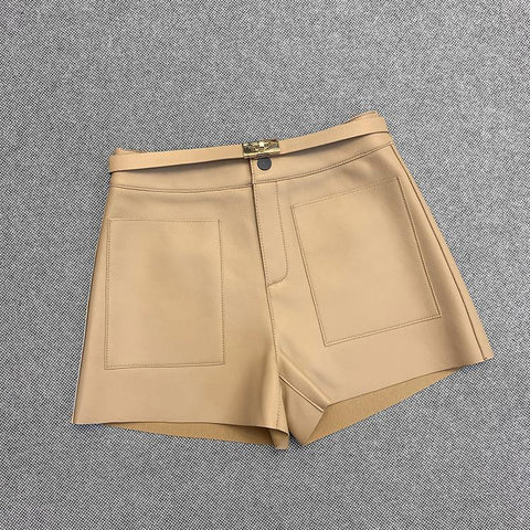 Real Sheepskin Leather Shorts Women Casual Shorts-WF00481-Veeddydropshipping