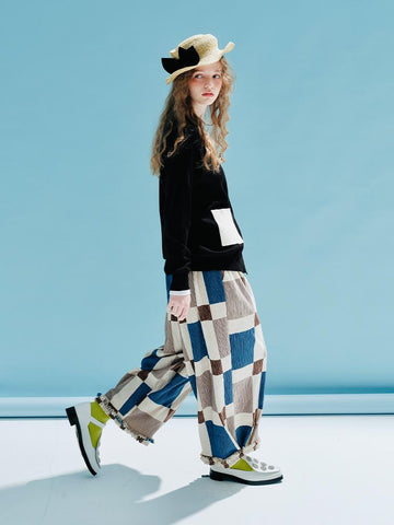 thick velvet print plaid thigh pants casual loose female-WF00451-Veeddydropshipping