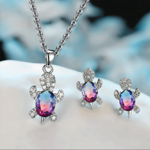 Fashion Simple Crystal Turtle Earrings Necklace Set Women-JW01345--Veeddydropshipping