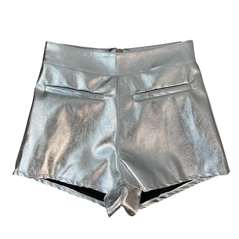 New Arrivals Silver Slim Pu Shorts Women-WF00535-Veeddydropshipping