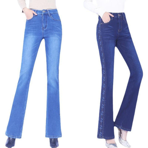Women Warm Flare Jeans High Waist Oversize-WF00434-Veeddydropshipping