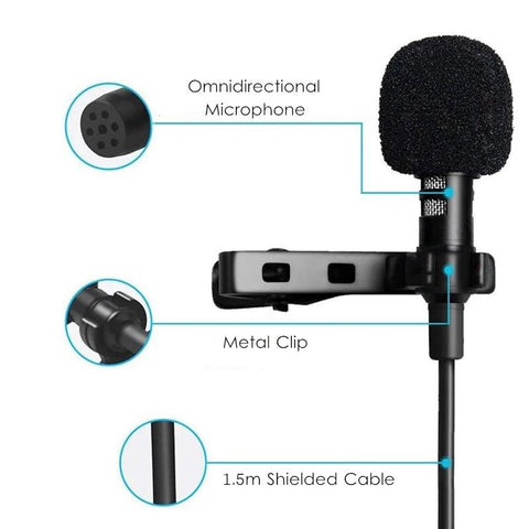 Lavalier – Microphone Portable à condensateur, 1.5m, micro-cravate filaire-CE01111-Veeddydropshipping