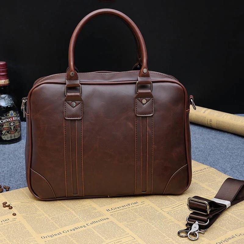 Crazy Horse PU Leather Laptop Bag Casual Man Zipper-BS00506-Veeddydropshipping