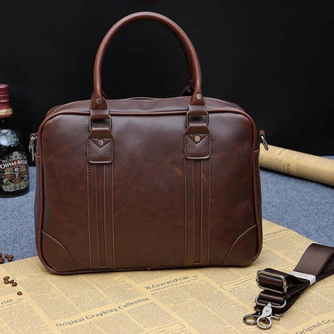 Crazy Horse PU Leather Laptop Bag Casual Man Zipper-BS00506-Veeddydropshipping