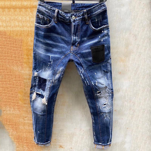 Wash, worn patches, paint, hand stitches-MF00610-Veeddydropshipping