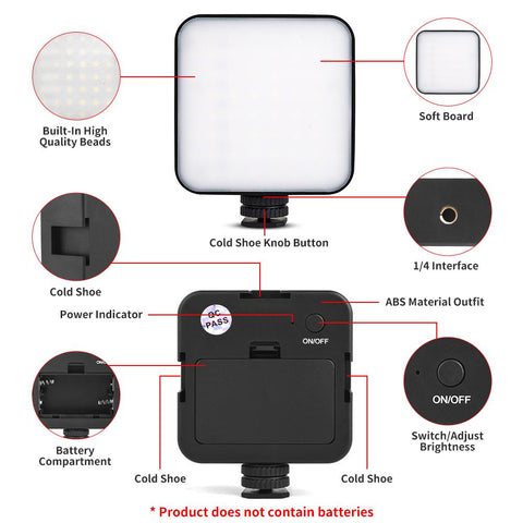 6500K LED Video Light Camera Fill Lights Lamp with 3 Cold Shoe Portable -CE00387-Veeddydropshipping