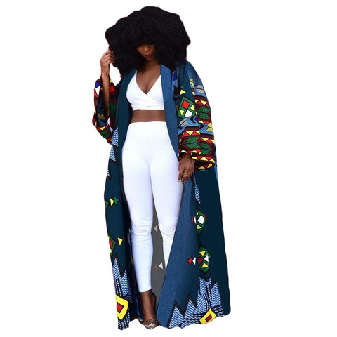 African Ethnic Print Loose Long Trench Coat-Veeddydropshipping