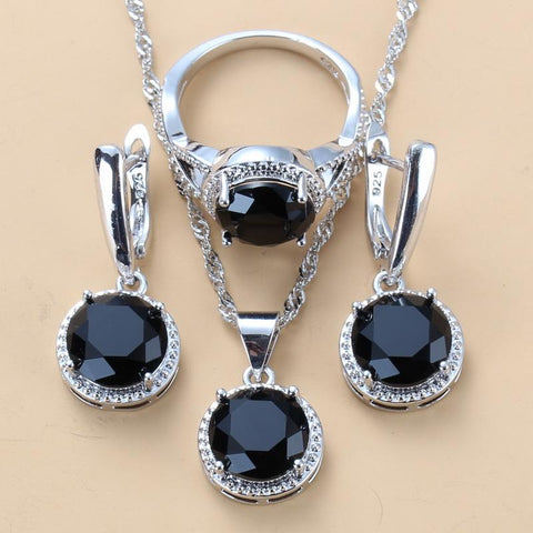 Sell Well Wedding 925 Jewelry Sets Black Zircon Dangle -JW00381-Veeddydropshipping