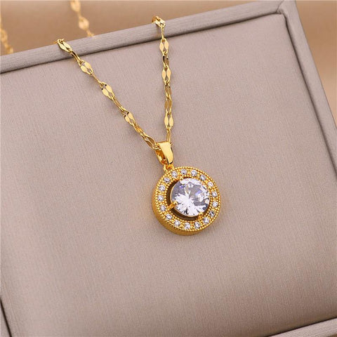 Luxury Zircon Crystal Pendant Clavicle Chain Necklace-JW01220-Veeddydropshipping