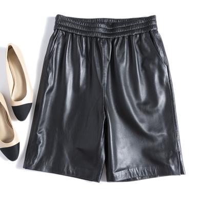 Leather Pants Women Elastic Waist Bermuda Shorts-WF00518-Veeddydropshipping