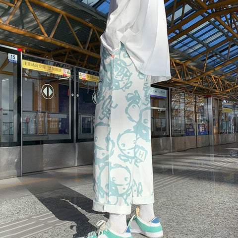Spring Autumn Loose Wide Leg Elastic High Waist