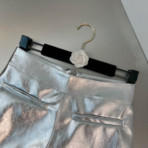 New Arrivals Silver Slim Pu Shorts Women-WF00535-Veeddydropshipping