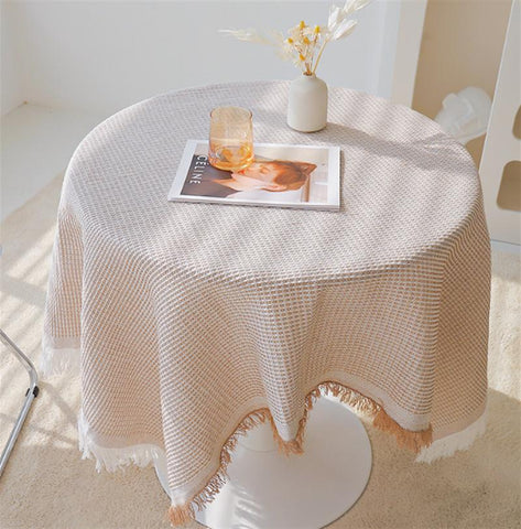 Franch Style Round Cotton Linen Quality Table Cover-HA00418-Veeddydropshipping