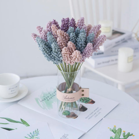 Foam Lavender Bouquet Bride Artificial Flowers Vase-HA00694-Veeddydropshipping