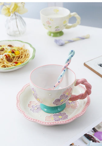 Ceramic Long Handle Spoon Painted Dessert Spoon-HA01315-Veeddydropshipping