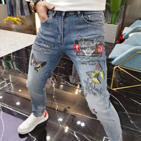 Pant Trousers Jean For Men Fancy Color Butterfly Print-MF00602-Veeddydropshipping