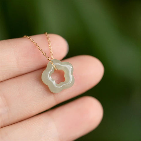 Hetian Jade Plum Blossom Pendant Necklace 925 Sterling Silver Jewelry-JW00010-Veeddydropshipping