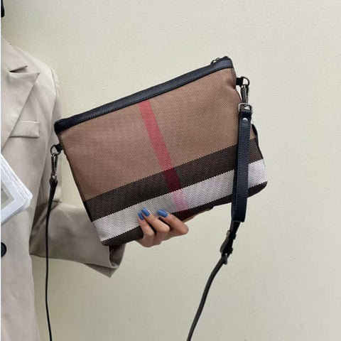 Clutch Bag Classic Stripes Canvas Leather Female Shoulder Bag A4 Lady-BS00223-Veeddydropshipping