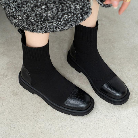 Socks Boot Classic Thickheeled Boot British Style-BS01058-Veeddydropshipping