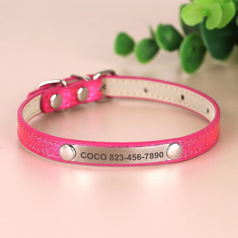 Leather Cat Dog Collar Bling Personalized Name ID-HA01379-Veeddydropshipping