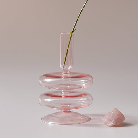 Pink Glass Candle Holder Taper Candlesticks Holder-HA01818-Veeddydropshipping