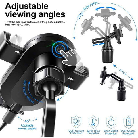 Universal Car Qi 15W Wireless Charger Cup Mobile Phone Holder Mount Automatic Infrared-PA00524-Veeddydropshipping