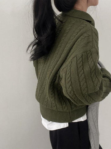 New Solid Color Sweater Long Sleeve Zipper Lady Knitwear-Veeddydropshipping
