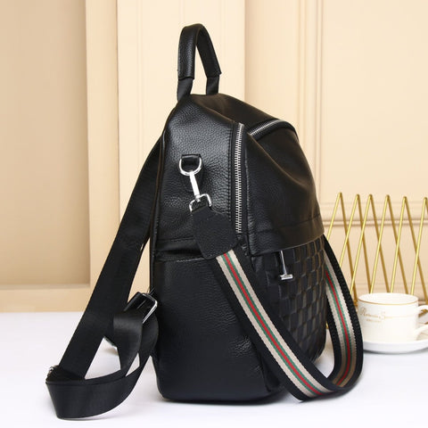 Real Cowhide Ladies Backpack Bag High Quality Woman Black Bags School-BS00012-Veeddydropshipping