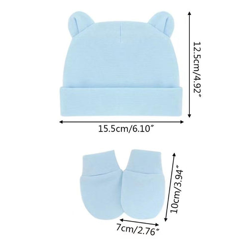Custom Name Newborn Baby Cotton Beanies Hospital Hat and Mittens Set Solid Candy-TB00443-Veeddydropshipping