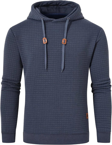 2023 Men Hoodies Long Sleeve Plaid Jacquard Pullover Drawstring Solid Tracksuit-TB01315-Veeddydropshipping