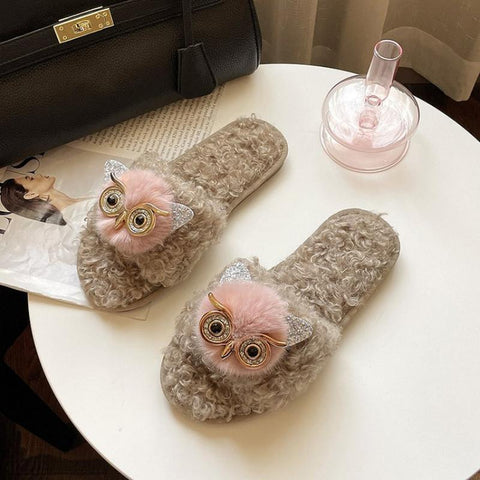 Cotton Slippers Cute Owl Decoration Comfortable Slippers-BS01304-Veeddydropshipping
