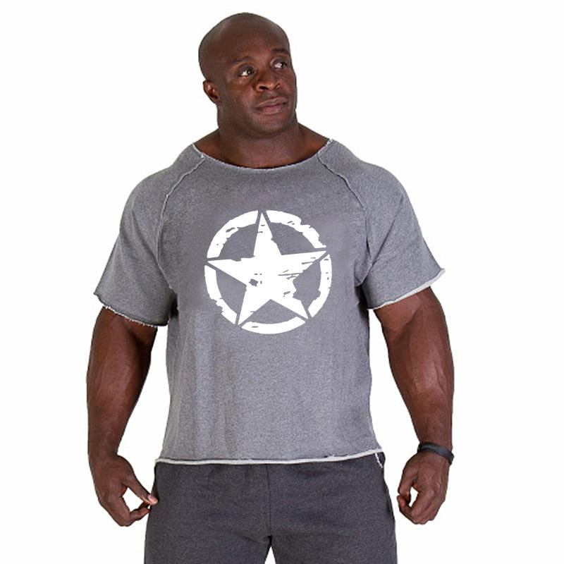 T-shirt Fitness Men's Bodybuilding Shirt Bat Sleeve Shredded Cloth Shirt-Veeddydropshipping