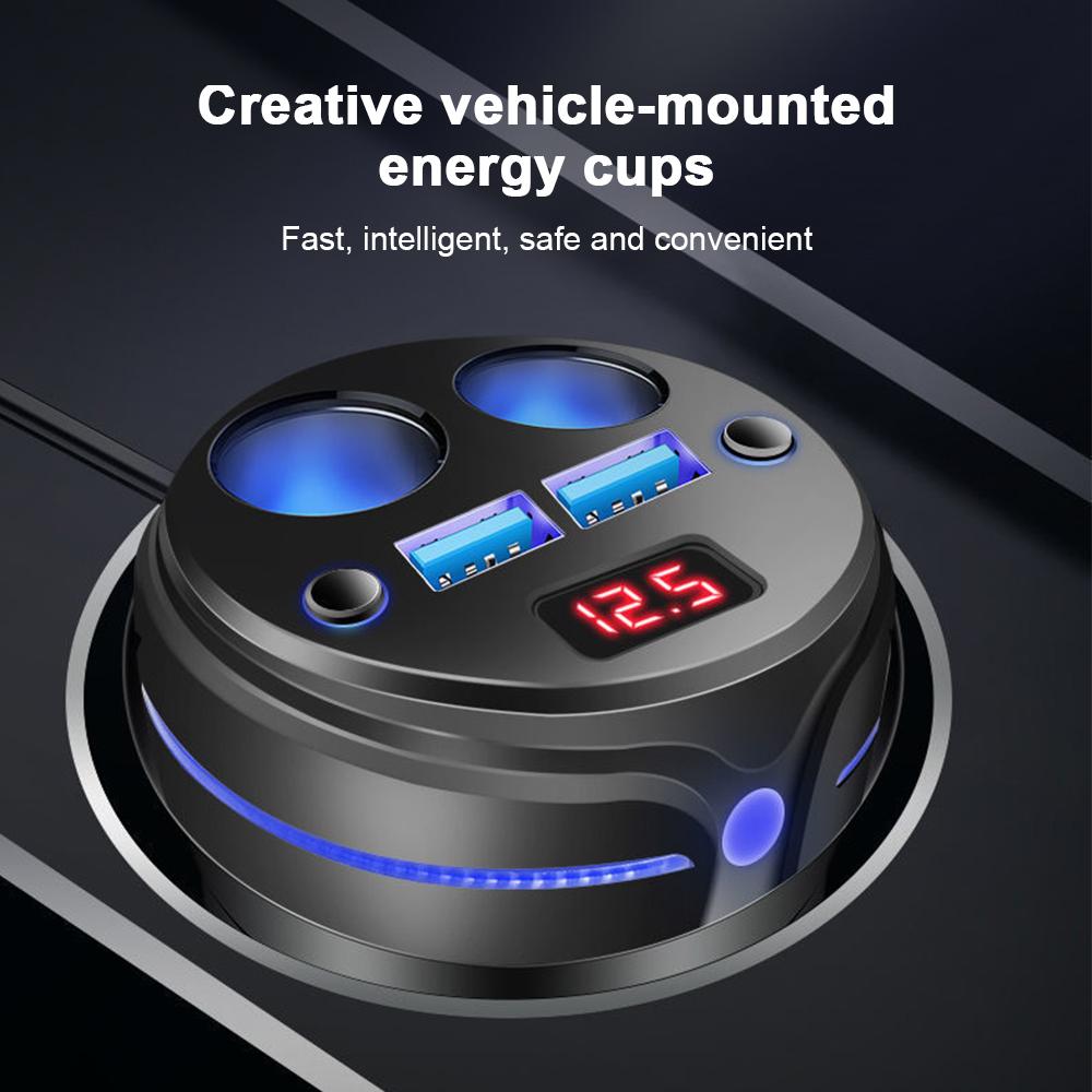 Multifunctional USB Car Charger Cup Holder   with Voltage Display-Veeddydropshipping