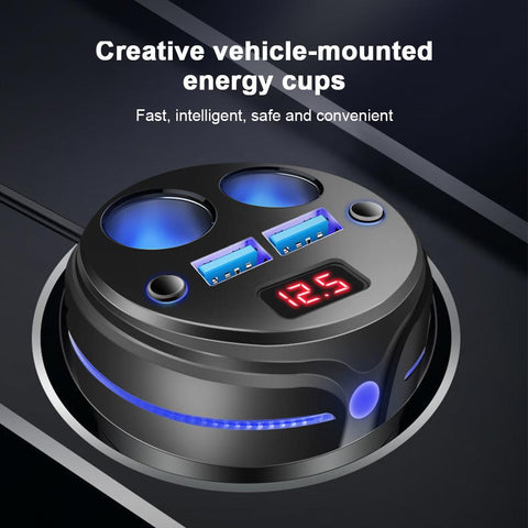 Multifunctional USB Car Charger Cup Holder   with Voltage Display-Veeddydropshipping