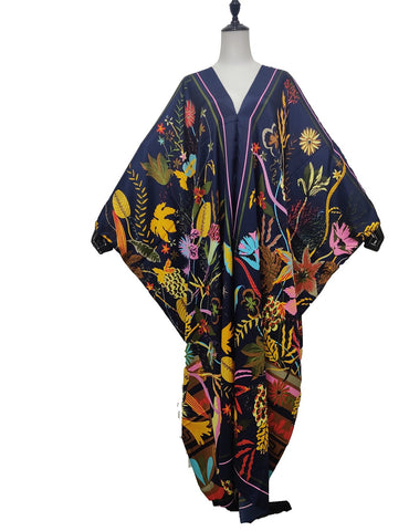 Fashion Silk Bohemian Kaftan Maxi Dress-WF01496-Veeddydropshipping