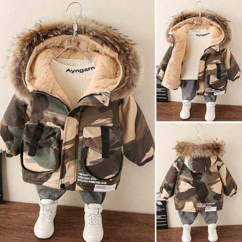 Winter boys coat baby Fur collar hooded plus velvet-Veeddydropshipping
