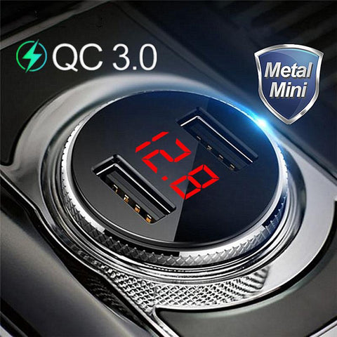 QC 3.0 Metal Dual USB Phone Car Charger LED Digital-PA01136-Veeddydropshipping