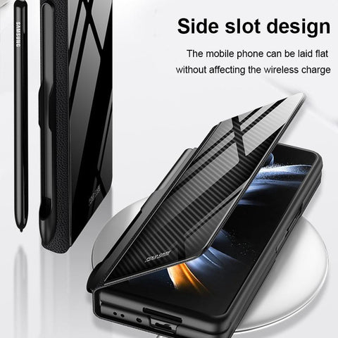 Classic Stripe Glass Phone Case For Samsung Galaxy Z Fold 4 Fold3 5G with Pen Slot FOLD3 Fold4-PA00611-Veeddydropshipping