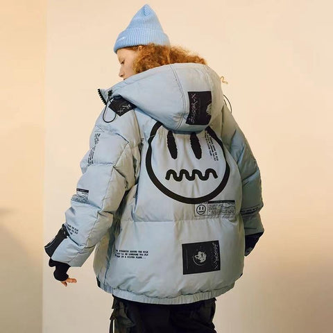 Down Jacket Little Devil Smiley Print Letter Hip Hop-Veeddydropshipping