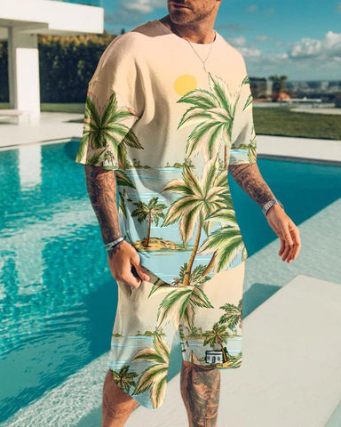 2-piece men's T-shirt+shorts sportswear casual trend beach vacation-Veeddydropshipping