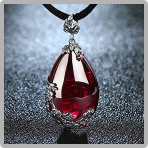 Vintage Garnet 925 Sterling Silver Drop Gemstone Pendant Necklace-JW00111-Veeddydropshipping