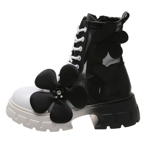 Brand Bow Chelsea Shoes Autumn Mesh Chunky Motorcycle-BS01063-Veeddydropshipping
